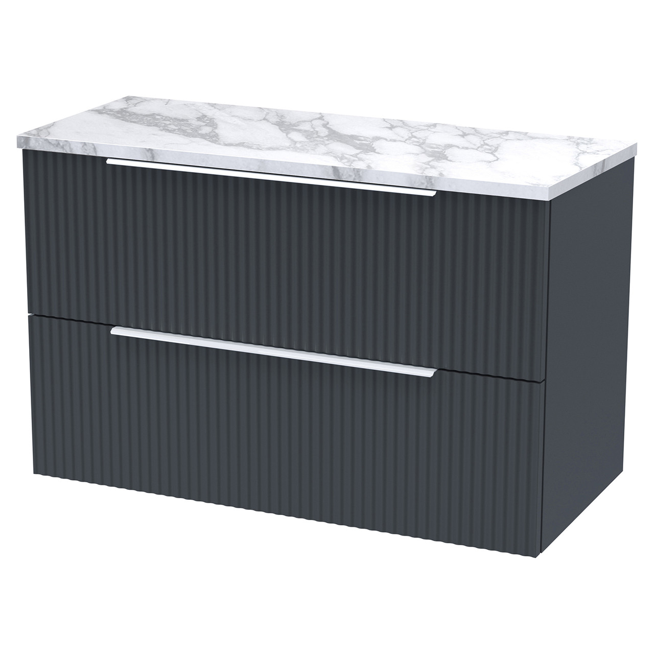 Hudson Reed Satin Soft Black Fluted Wall Mounted 2 Drawer Vanity Unit With Carrera Marble Worktop | | Mfc | 800Mm
