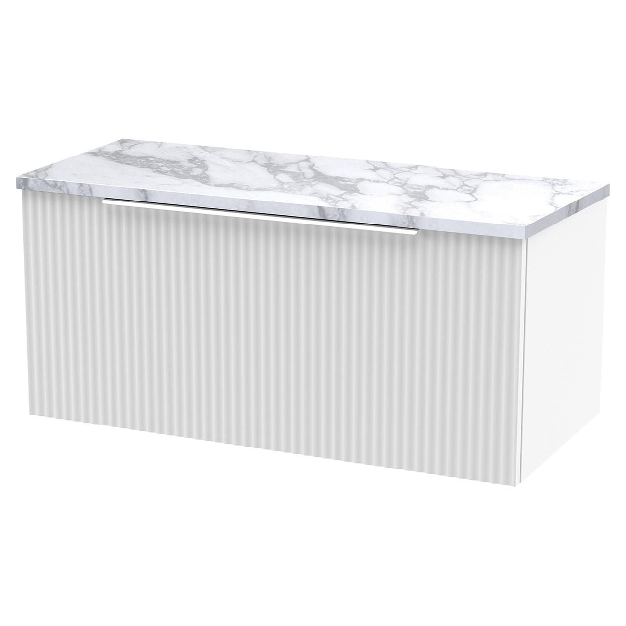 Hudson Reed Fluted Wall Mounted Single Drawer Vanity Unit with Carrera Marble Worktop