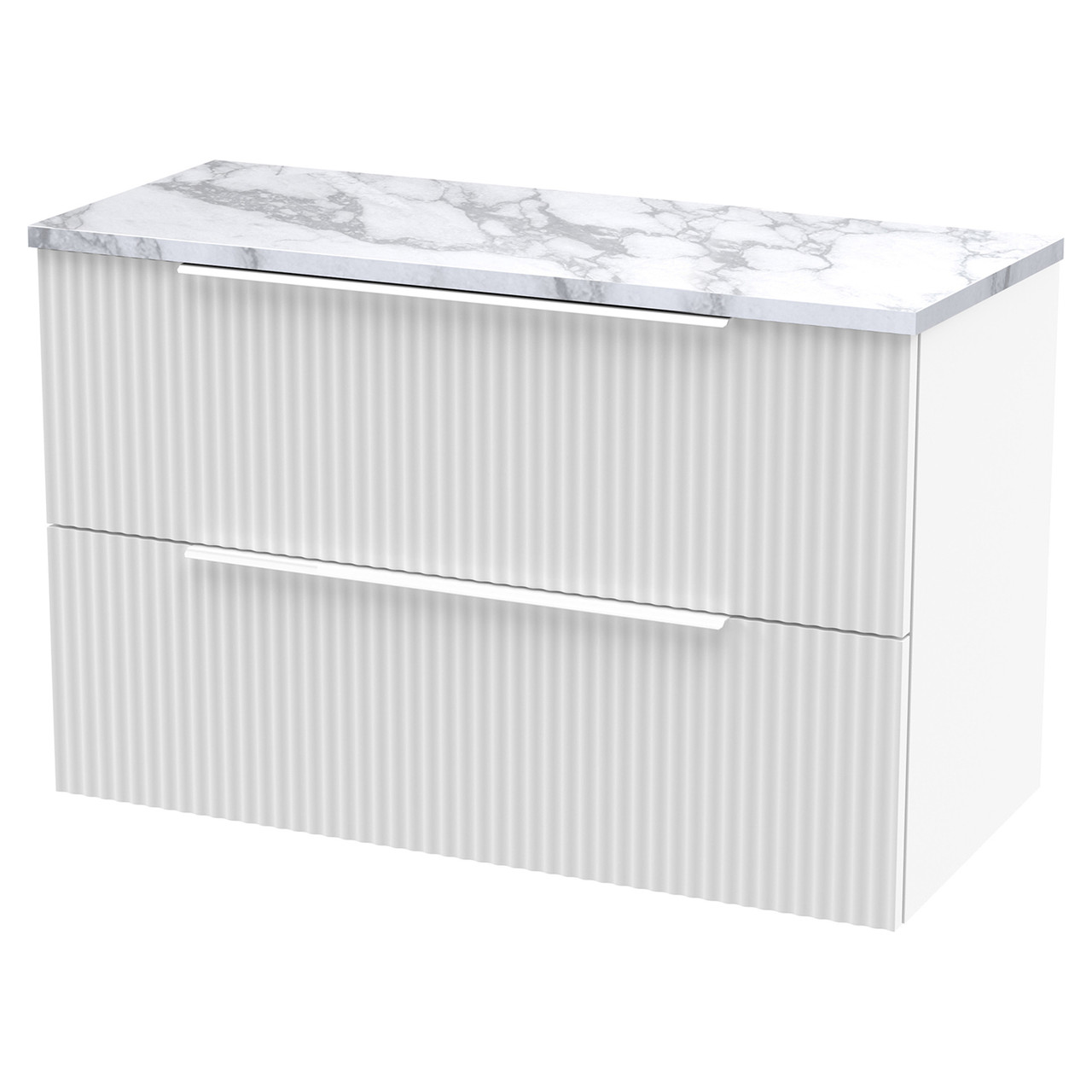 Hudson Reed Fluted Wall Mounted 2 Drawer Vanity Unit with Carrera Marble Worktop
