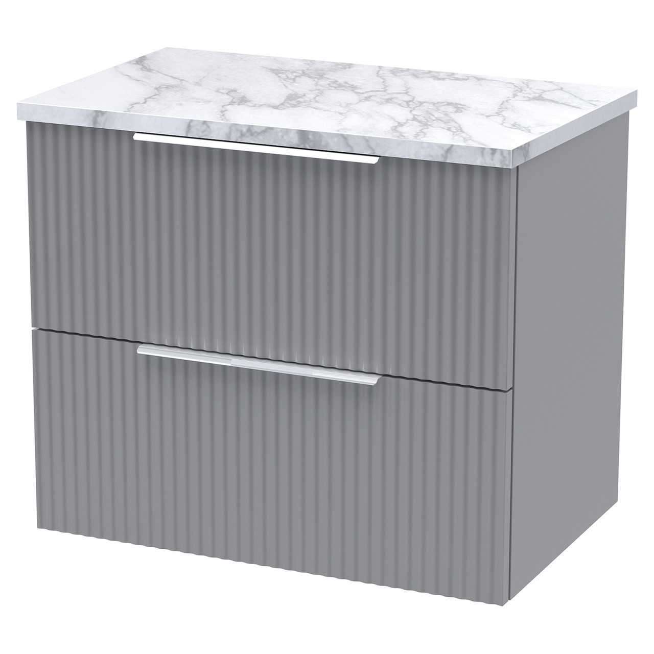 Hudson Reed Fluted Wall Mounted 2 Drawer Vanity Unit with Carrera Marble Worktop