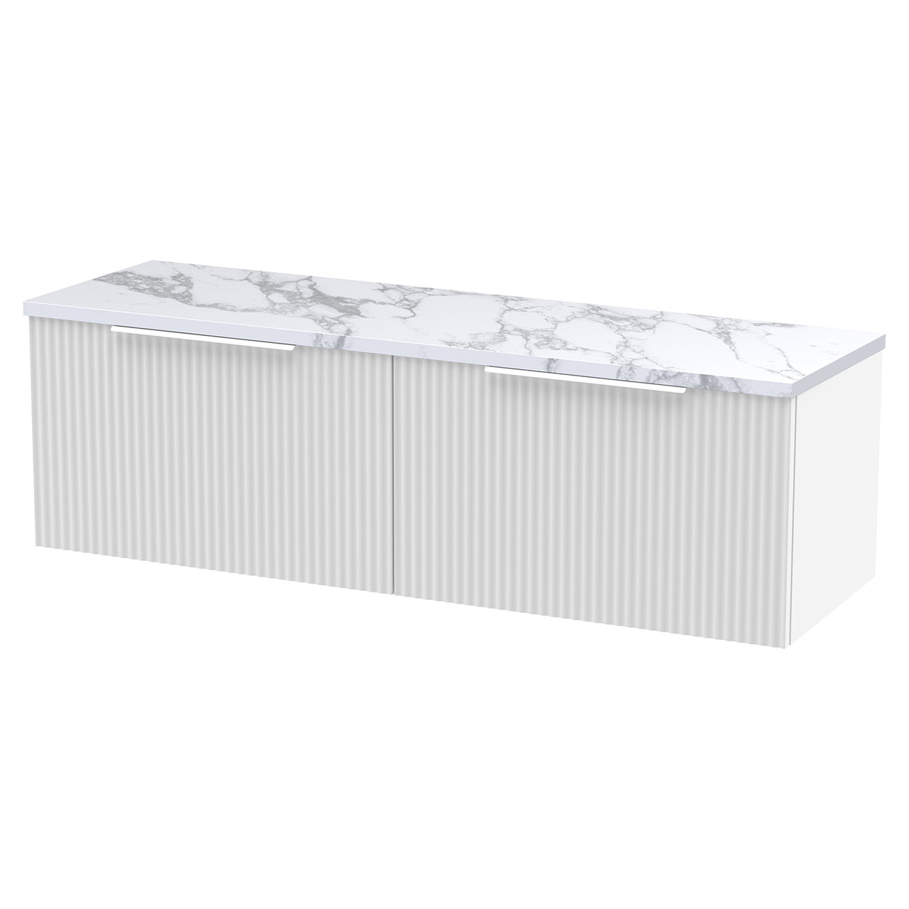 Hudson Reed Fluted Wall Mounted 2 Drawer Vanity Unit with Carrera Marble Worktop