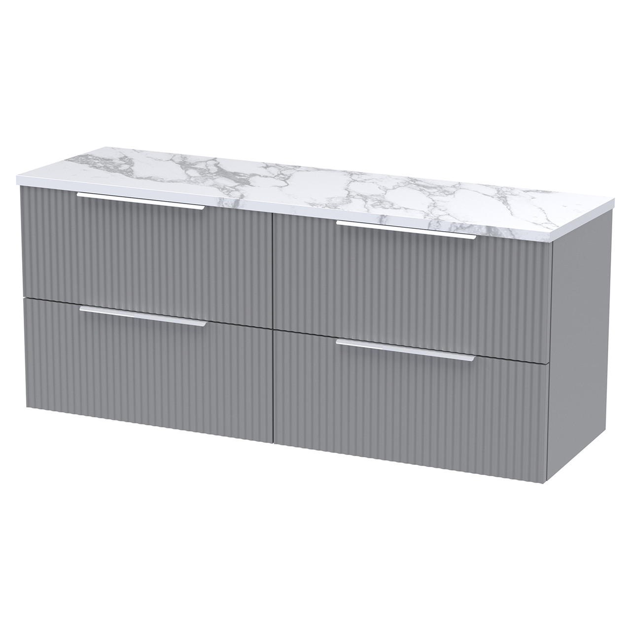 Hudson Reed Fluted Wall Mounted 4 Drawer Vanity Unit with Carrera Marble Worktop