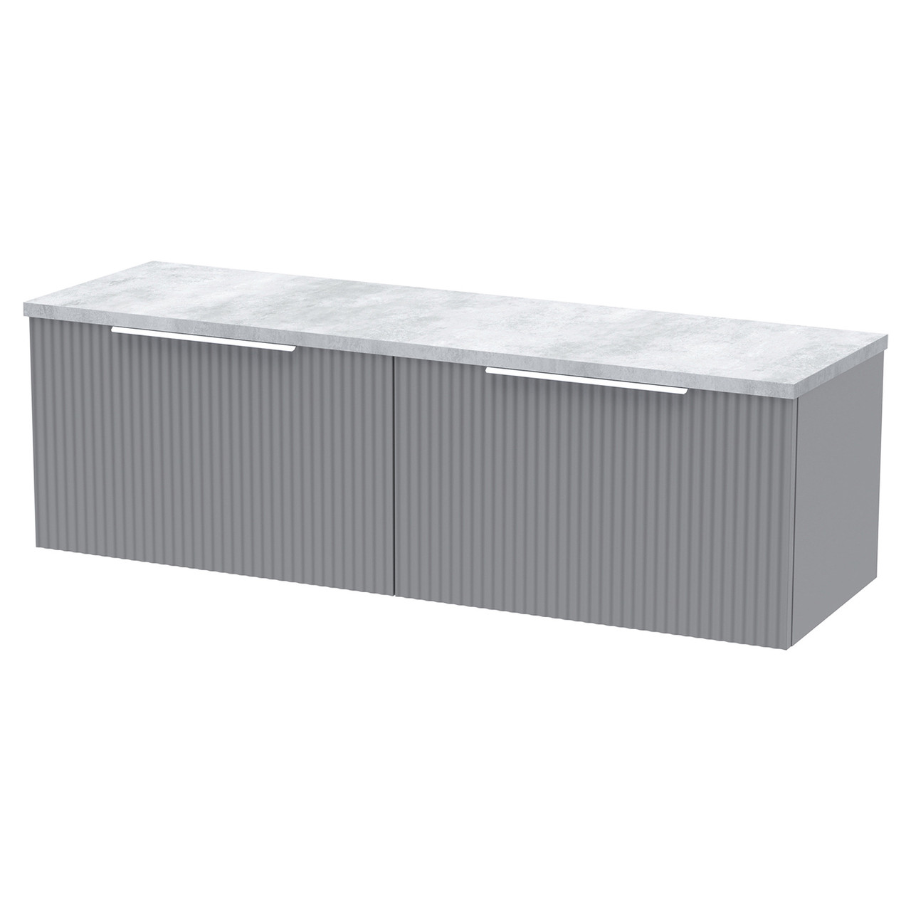Hudson Reed Fluted Wall Mounted 2 Drawer Vanity Unit with Bellato Grey Worktop