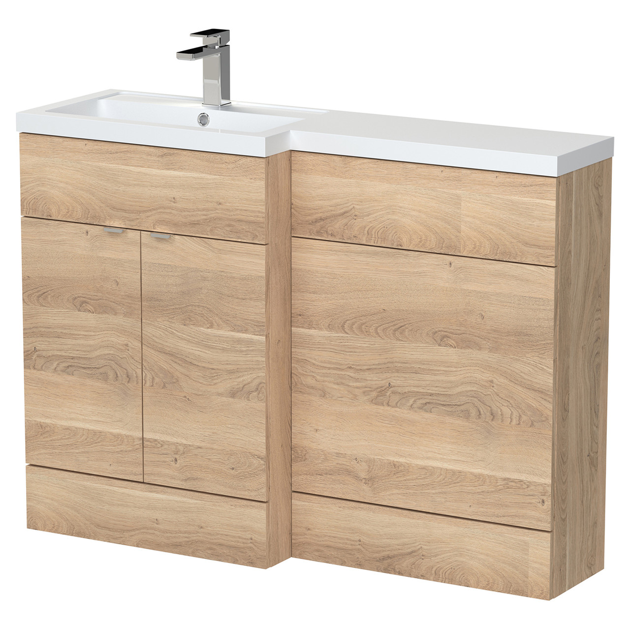 Hudson Reed Fusion Woodgrain 2 Door Combination Left Hand Basin Vanity Unit Toilet Suite