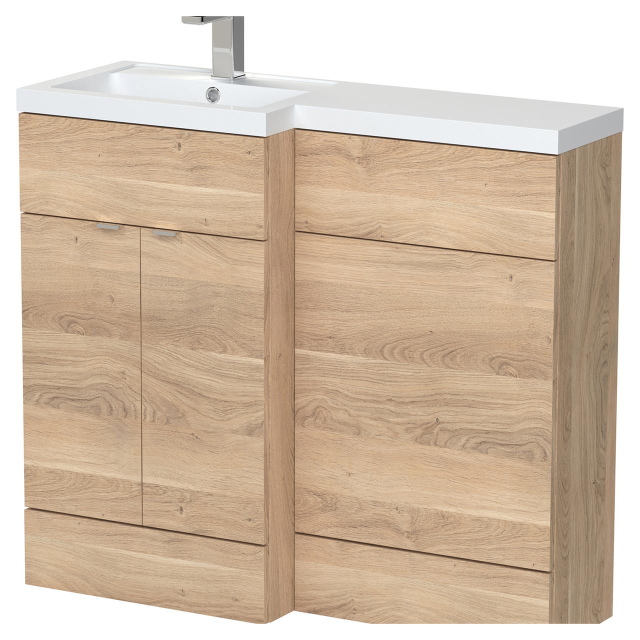 Hudson Reed Fusion Woodgrain 2 Door Combination Left Hand Basin Vanity Unit Toilet Suite