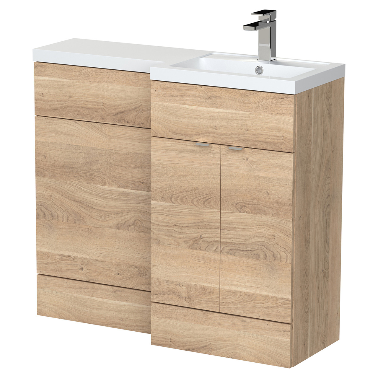 Hudson Reed Fusion Woodgrain 2 Door Combination Right Hand Basin Vanity Unit Toilet Suite