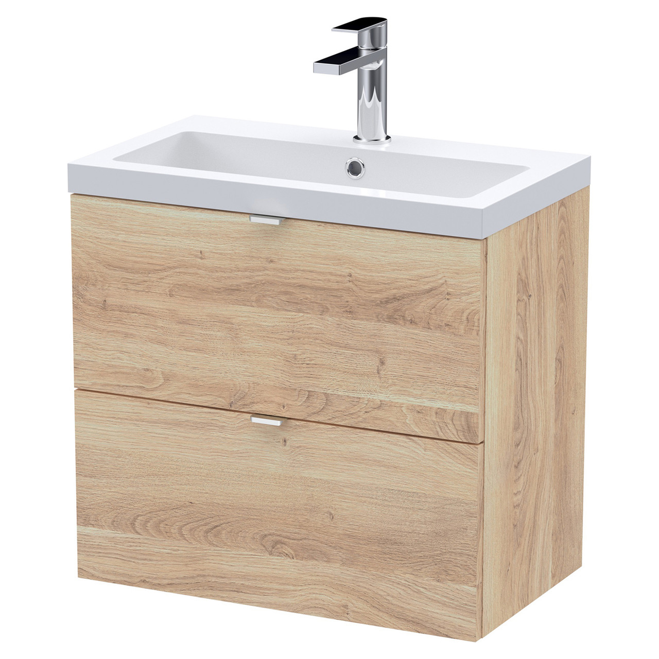 Hudson Reed Fusion Woodgrain Wall Hung 2 Drawer Combination Vanity Unit with Ceramic Basin