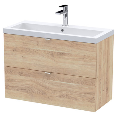 Hudson Reed Bleached Oak Fusion Woodgrain Wall Hung 2 Drawer Combination Vanity Unit | | Mfc | 800Mm