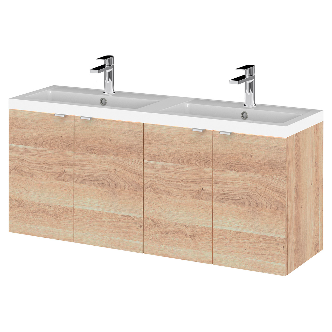 Hudson Reed Bleached Oak Fusion Woodgrain Wall Hung 4 Door Combination Vanity Unit With Double Basins | | Mfc | 1205Mm X 579Mm X 360Mm