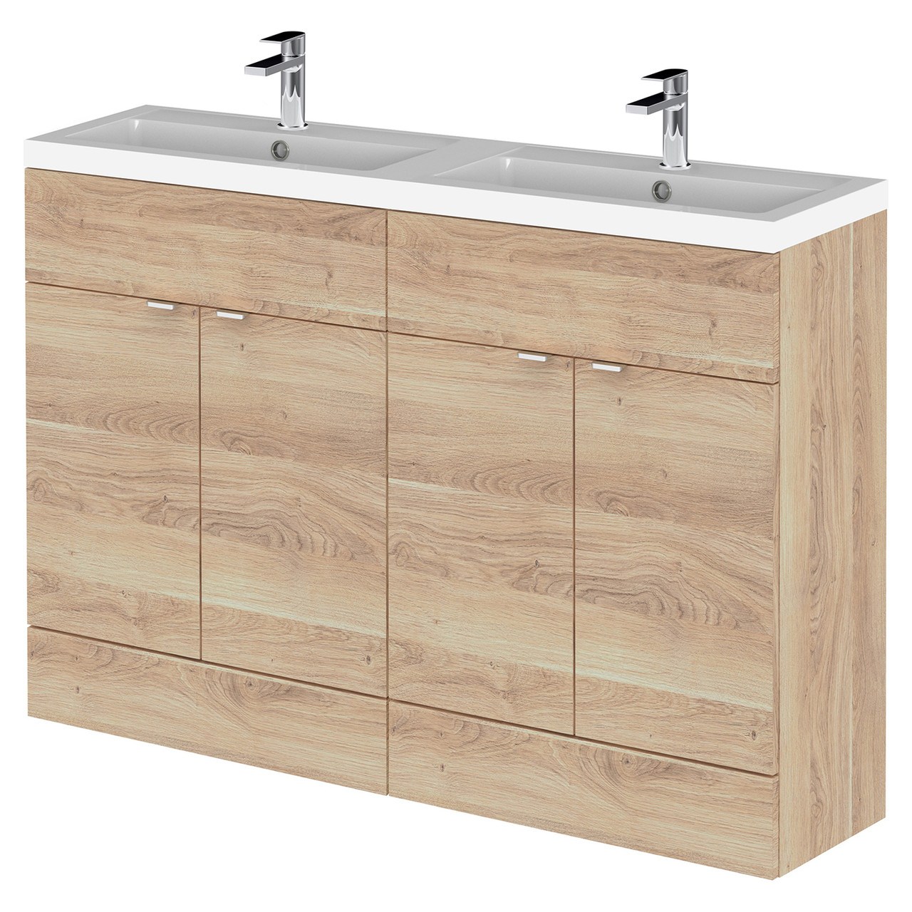 Hudson Reed Bleached Oak Fusion Woodgrain 4 Door Combination Vanity Unit With Double Basins | | Mfc | 1200Mm