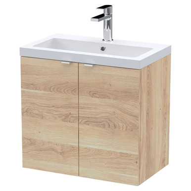 Hudson Reed Bleached Oak Fusion Woodgrain Wall Hung 2 Door Combination Vanity Unit | | Mfc | 600Mm
