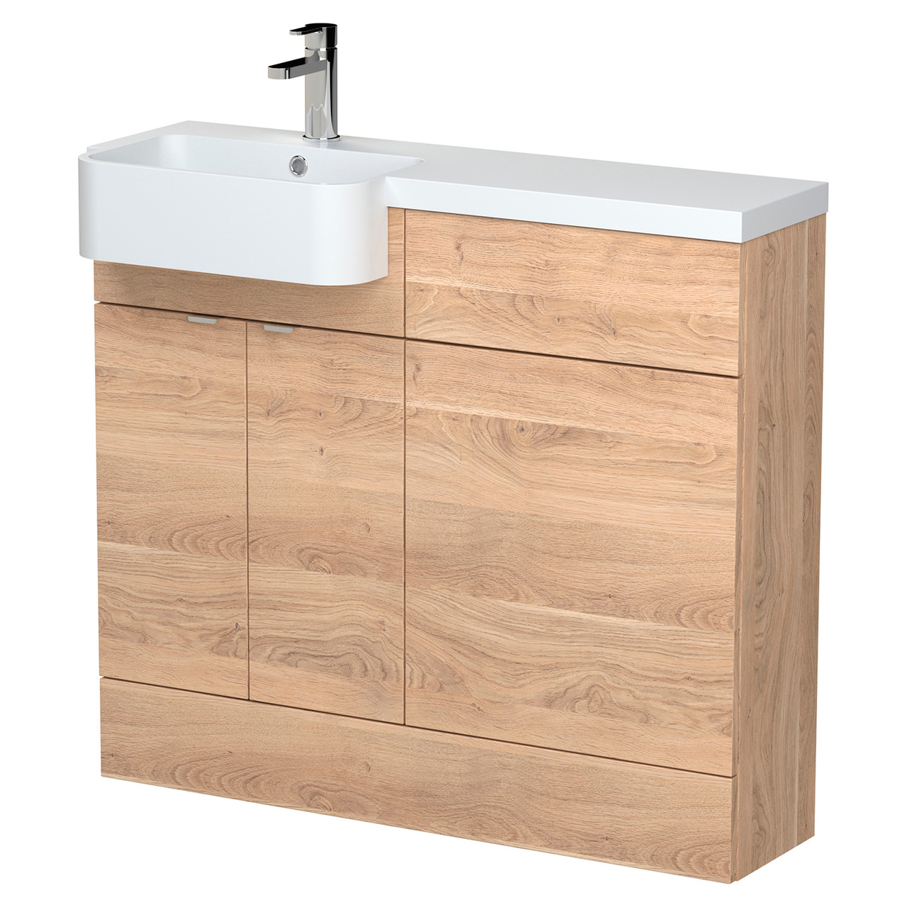 Hudson Reed Fusion Woodgrain 2 Door Combination Vanity Unit Toilet Suite with Left Hand Round Semi Recessed Basin