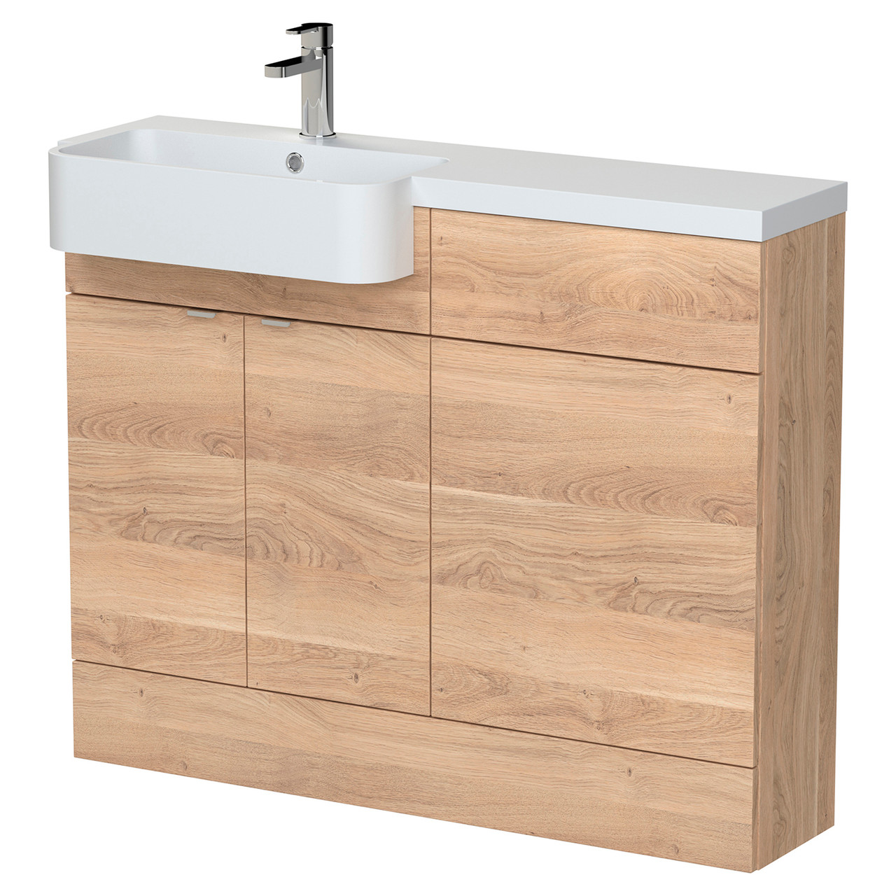 Hudson Reed Fusion Woodgrain 2 Door Combination Vanity Unit Toilet Suite with Left Hand Round Semi Recessed Basin