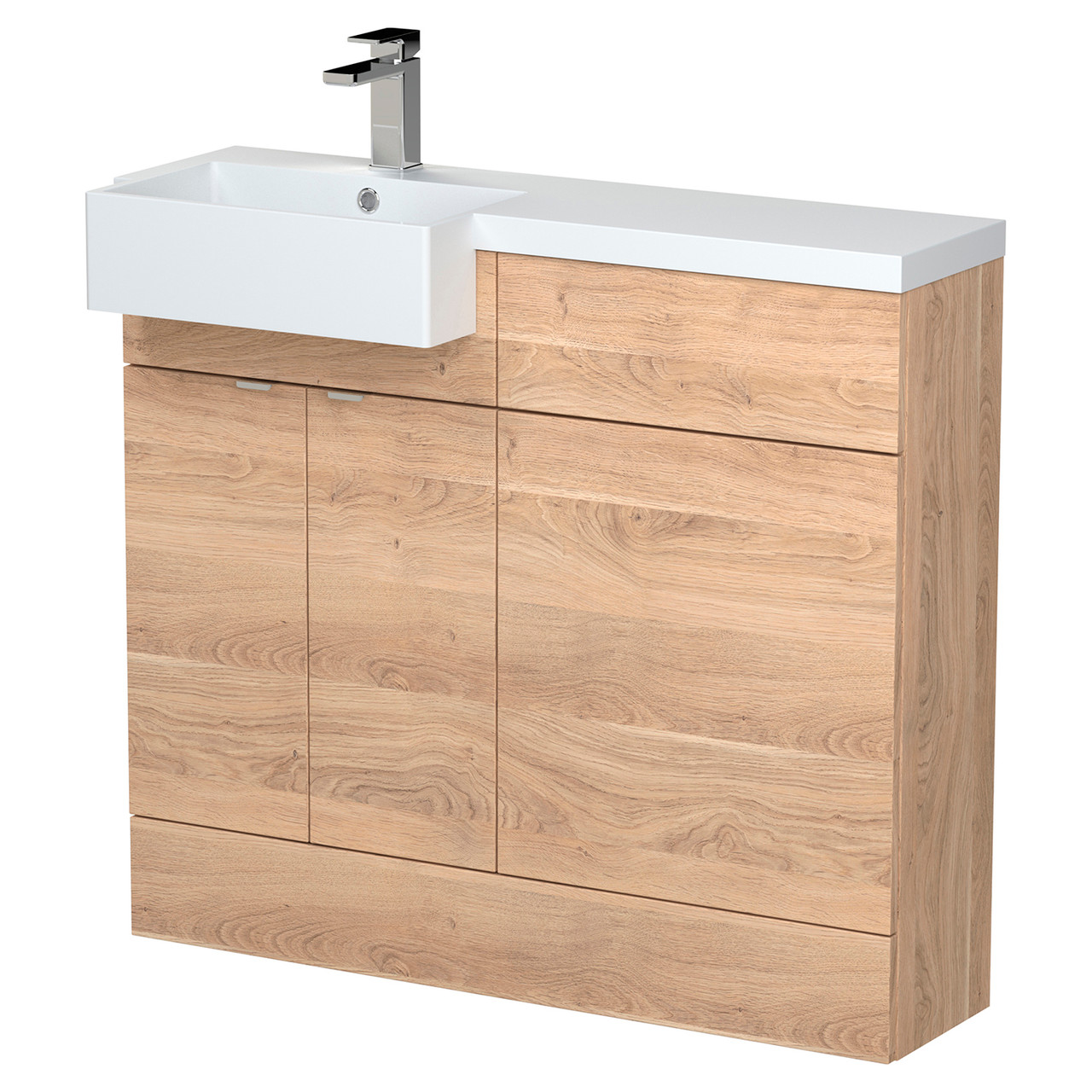 Hudson Reed Fusion Woodgrain 2 Door Combination Vanity Unit Toilet Suite with Left Hand Square Semi Recessed Basin