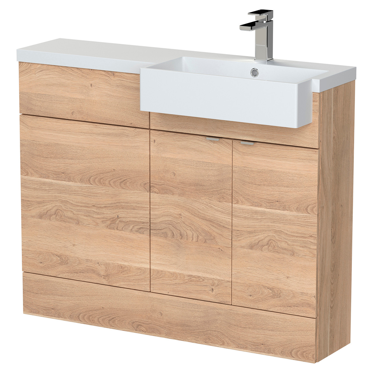 Hudson Reed Fusion Woodgrain 2 Door Combination Vanity Unit Toilet Suite with Right Hand Square Semi Recessed Basin