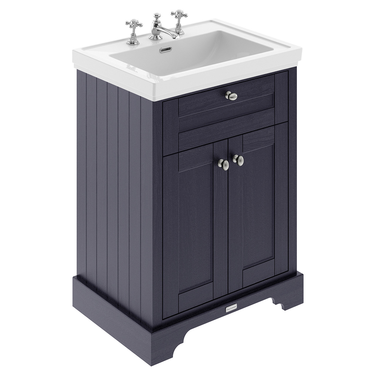 Old London Woodgrain 2 Door Vanity Unit and 3 Tap Hole Fireclay Basin