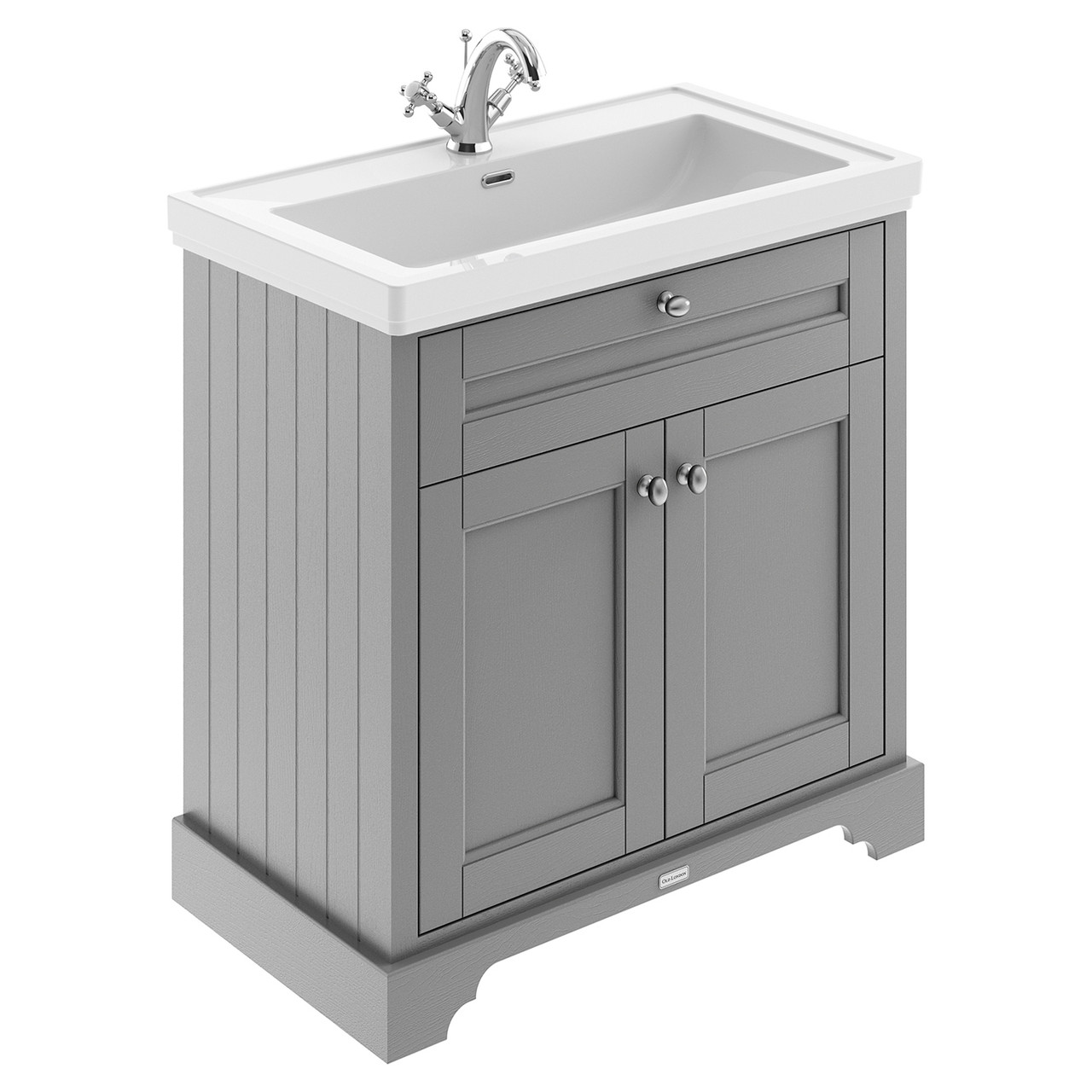 Old London Woodgrain 2 Door Vanity Unit and Fireclay Basin