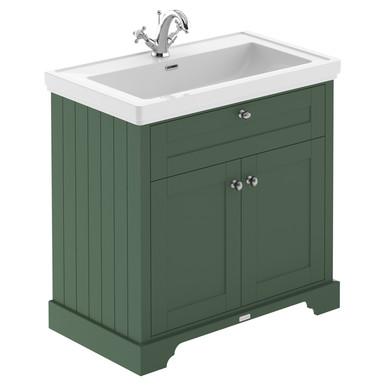 Old London Hunter Green Matt 2 Door Vanity Unit And Fireclay Basin | | Mdf | 800Mm