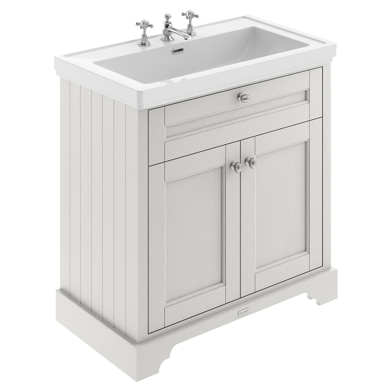 Old London Woodgrain 2 Door Vanity Unit and 3 Tap Hole Fireclay Basin