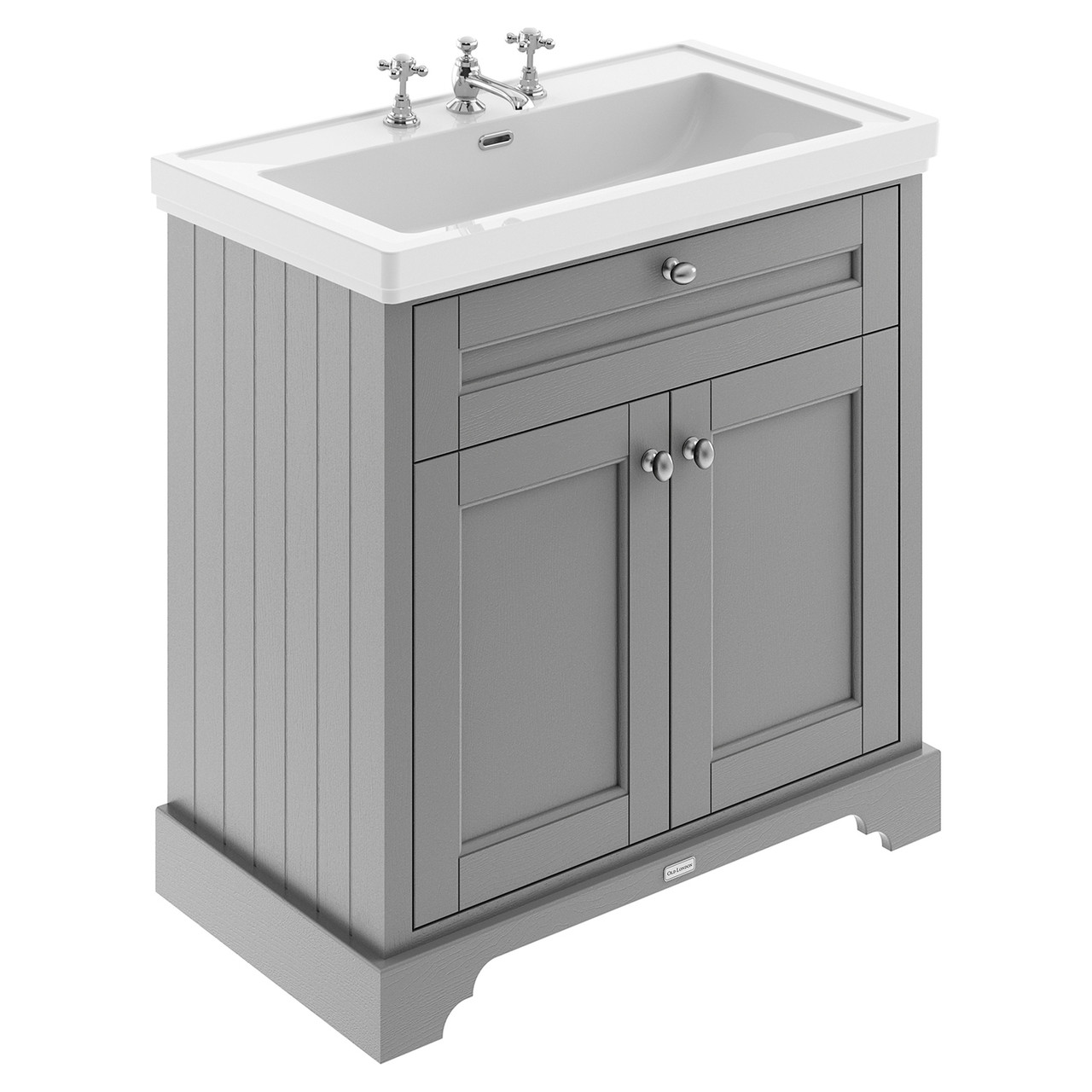 Old London Woodgrain 2 Door Vanity Unit and 3 Tap Hole Fireclay Basin