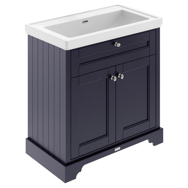 Old London Twilight Blue Woodgrain 2 Door Vanity Unit And Classique Fireclay Basin | | Mdf | 800Mm