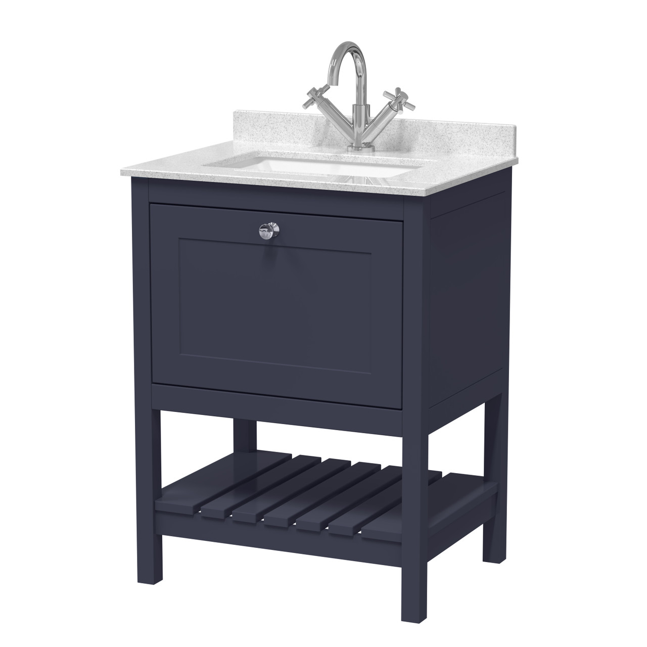 Old London Bexley Matt Single Drawer Vanity Unit with White Marble Countertop and Square Ceramic Basin