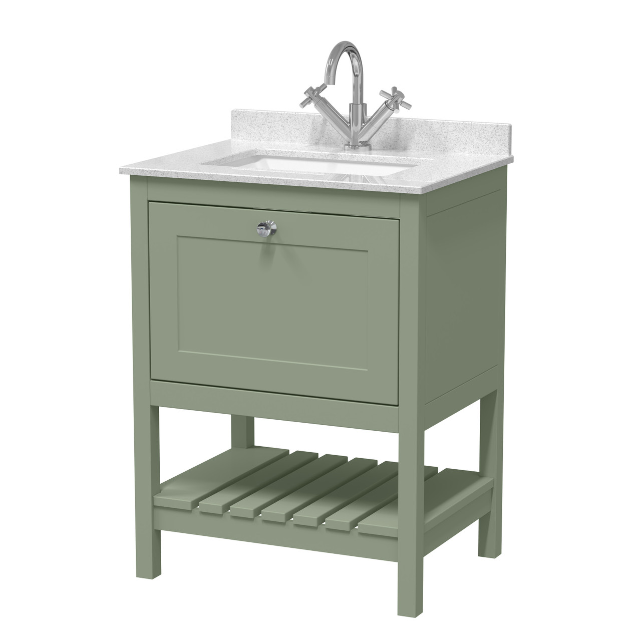 Old London Bexley Matt Single Drawer Vanity Unit with White Marble Countertop and Square Ceramic Basin