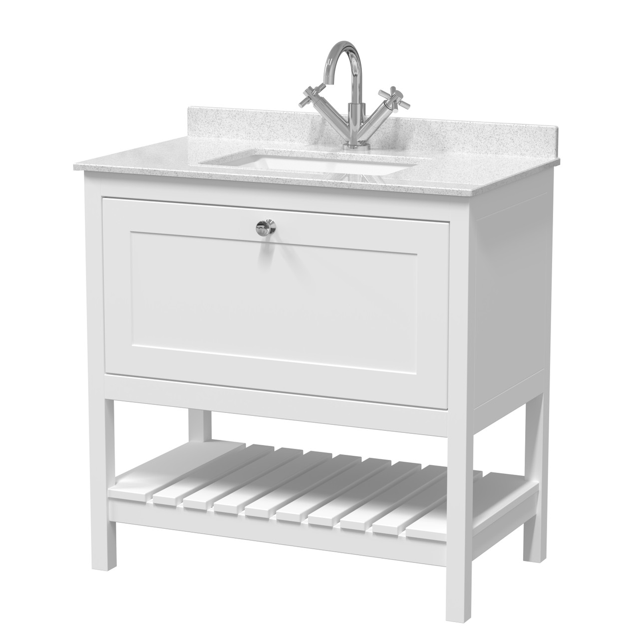 Old London Bexley Matt Single Drawer Vanity Unit with White Marble Countertop and Square Ceramic Basin