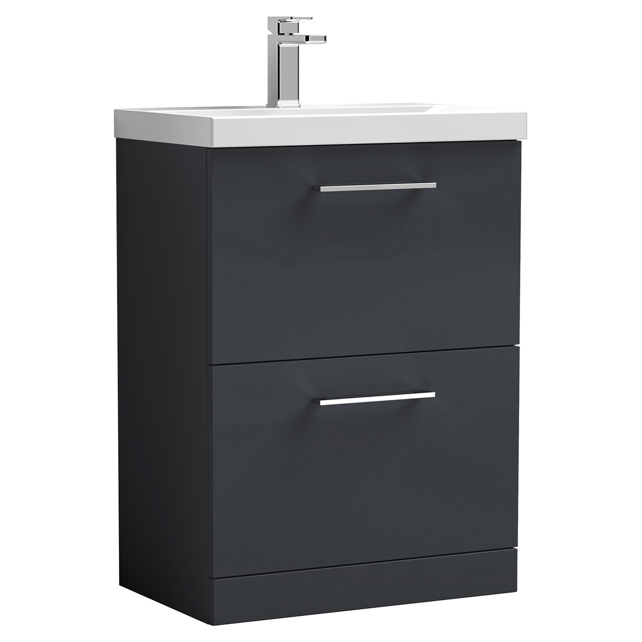 Nuie Arno Satin 2 Drawer Vanity Unit and Thin Edge Ceramic Basin