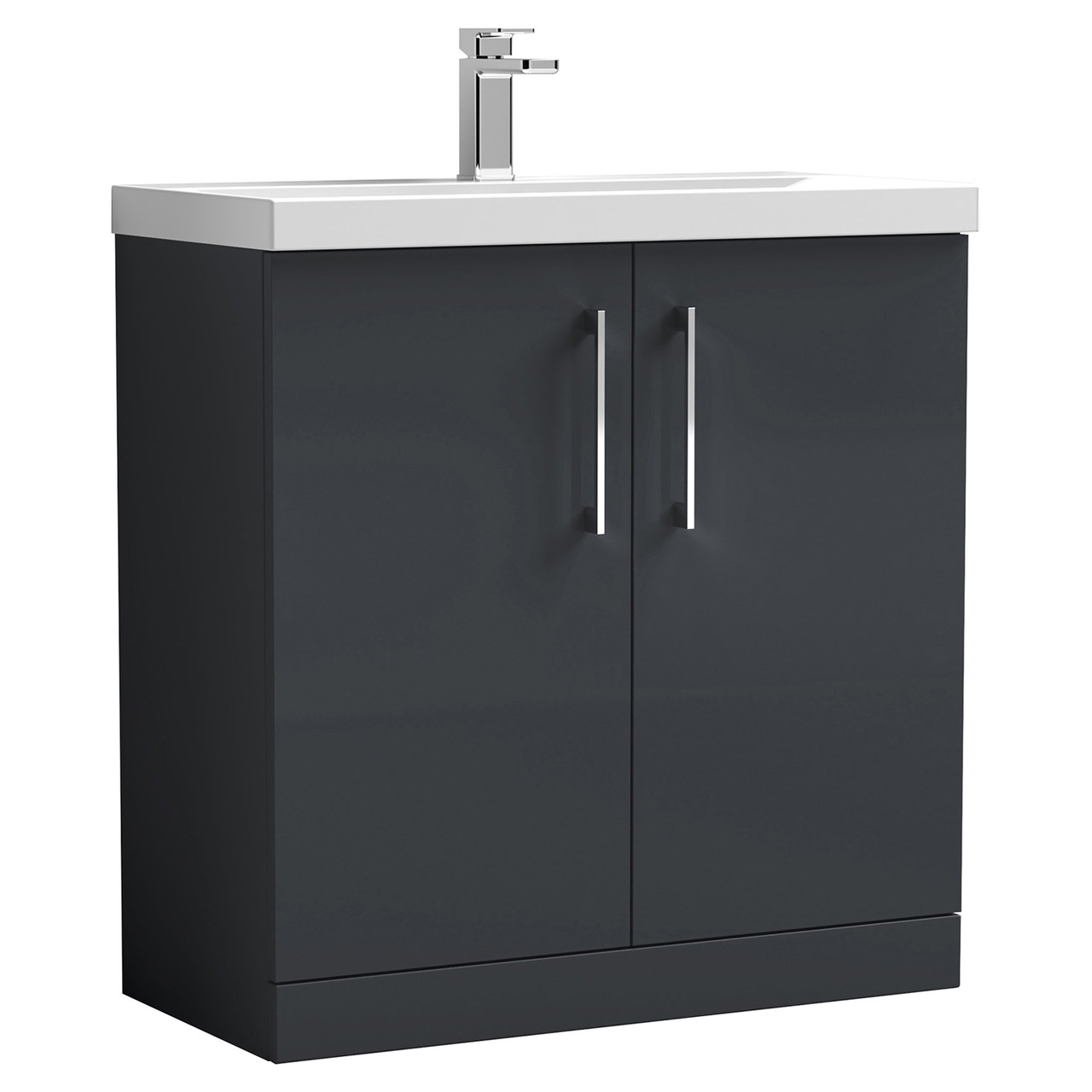 Nuie Arno Satin 2 Door Vanity Unit and Thin Edge Ceramic Basin