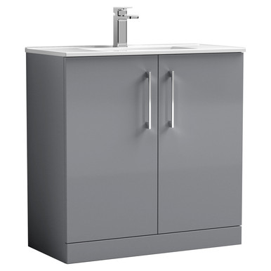 Nuie Satin Grey Arno 2 Door Vanity Unit And Minimalist Ceramic Basin | | Mdf | 800Mm