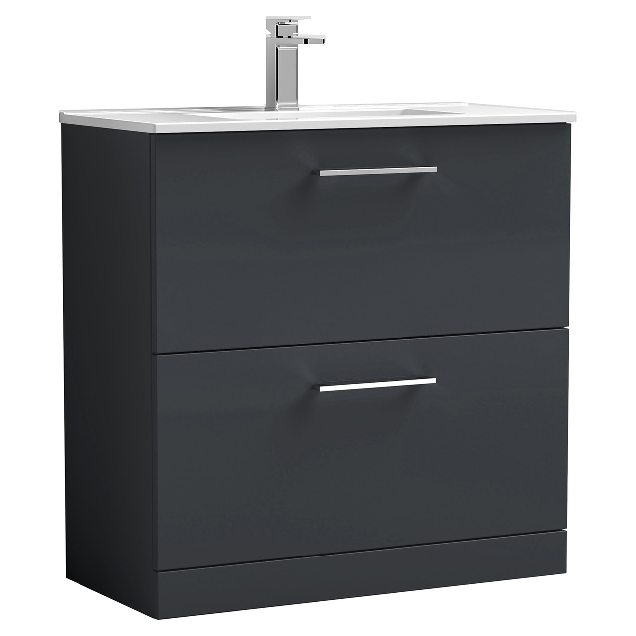 Nuie Arno Satin 2 Drawer Vanity Unit and Minimalist Ceramic Basin