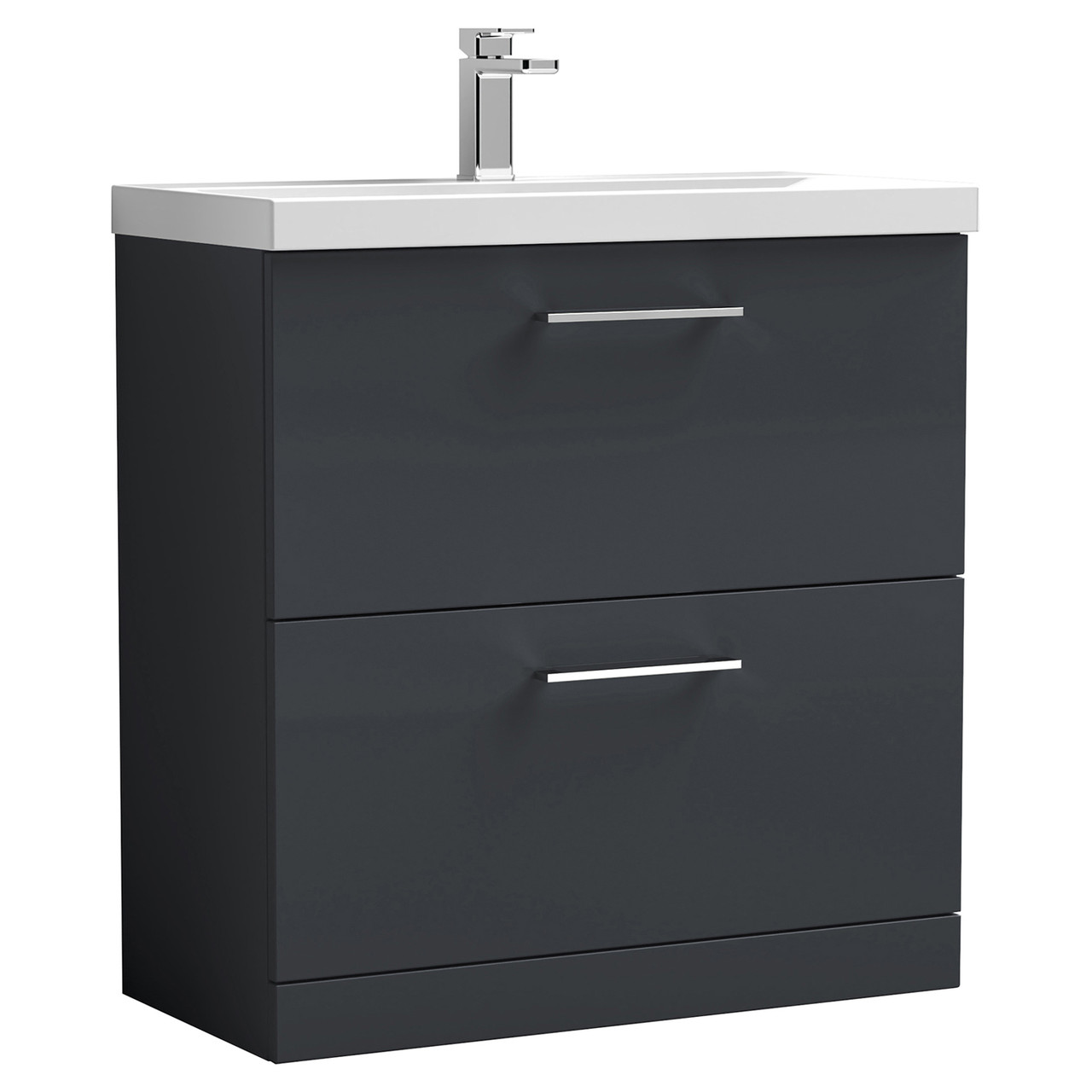 Nuie Arno Satin 2 Drawer Vanity Unit and Thin Edge Ceramic Basin