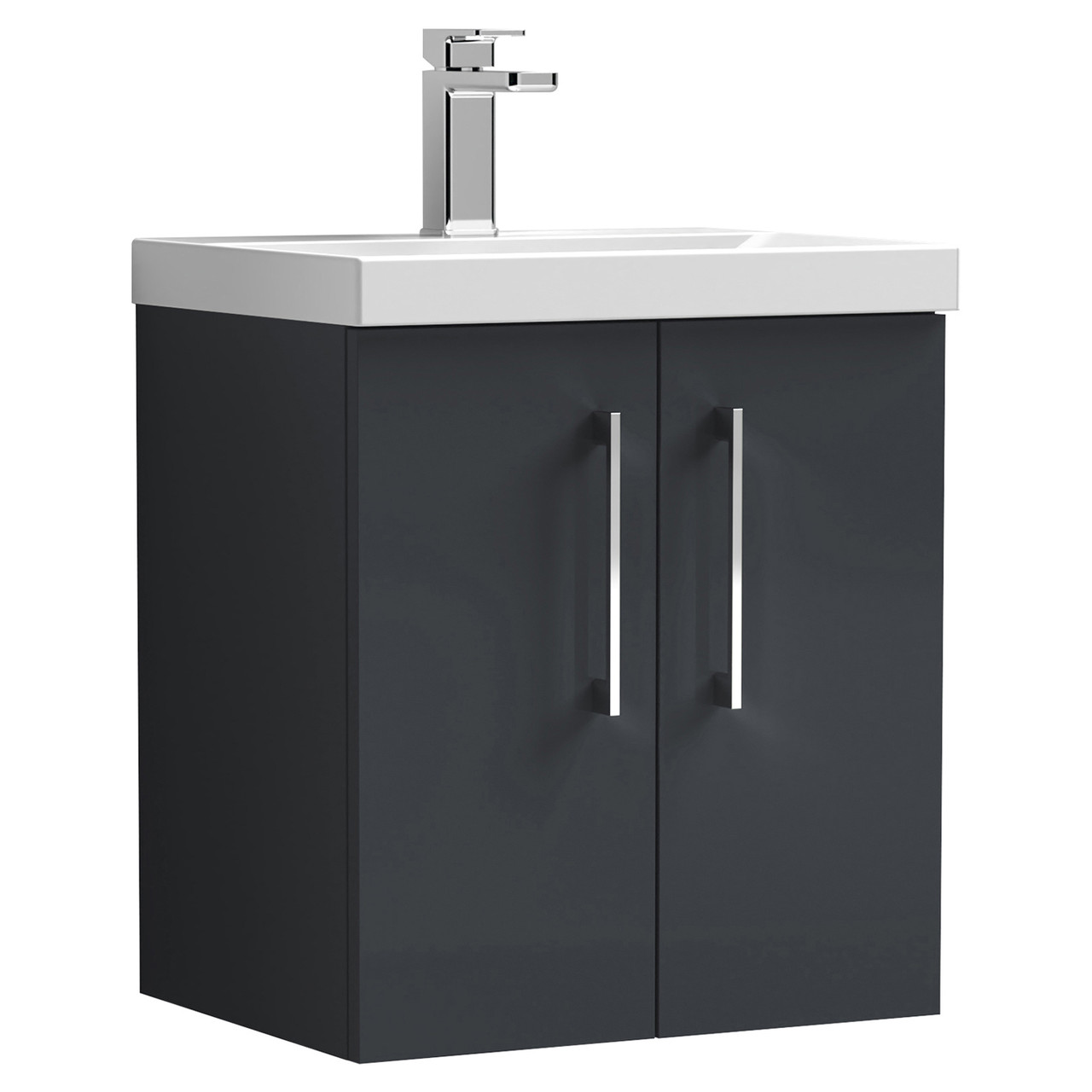 Nuie Arno Satin Wall Hung 2 Door Vanity Unit and Mid Edge Ceramic Basin