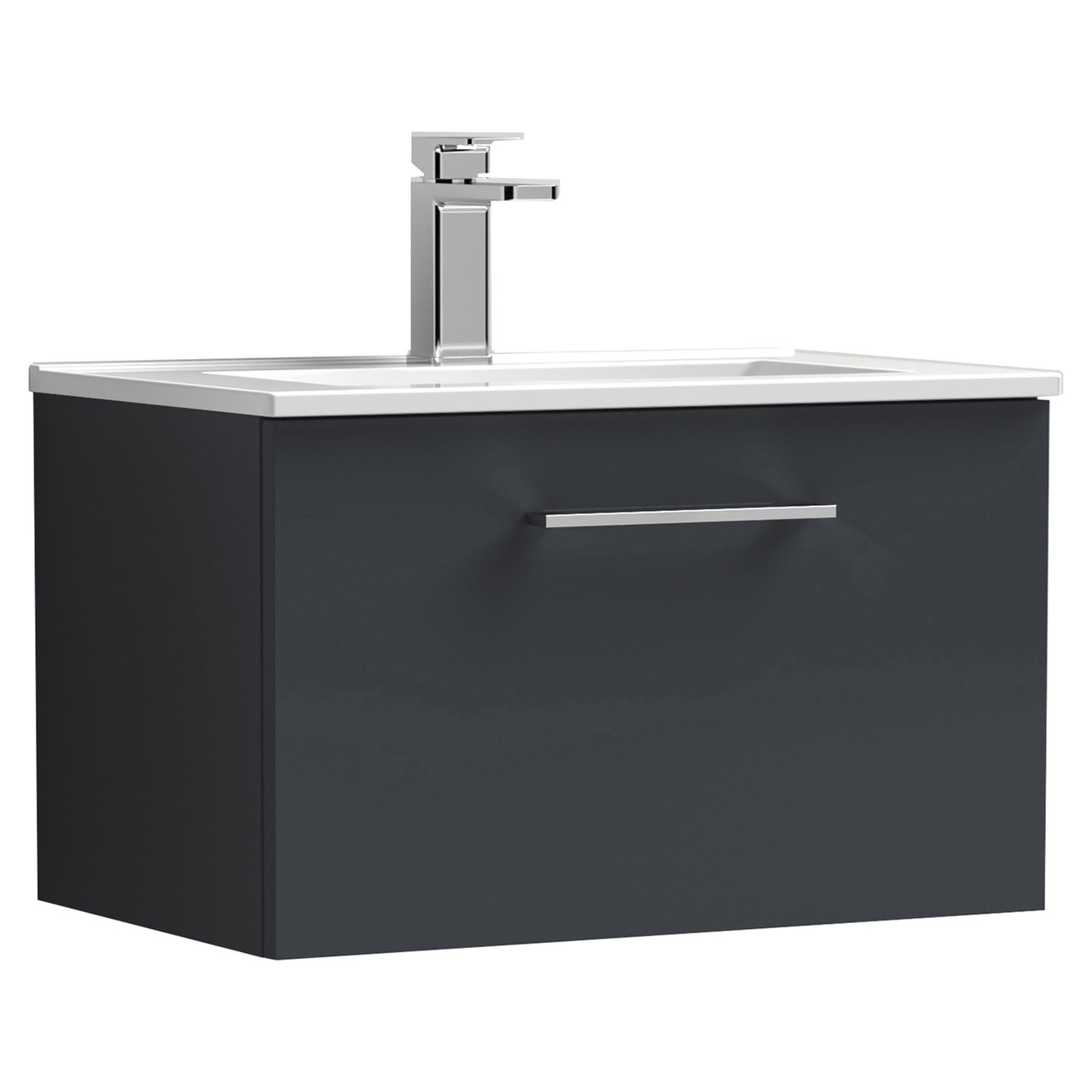 Nuie Arno Satin Wall Hung Single Drawer Vanity Unit and Minimalist Ceramic Basin