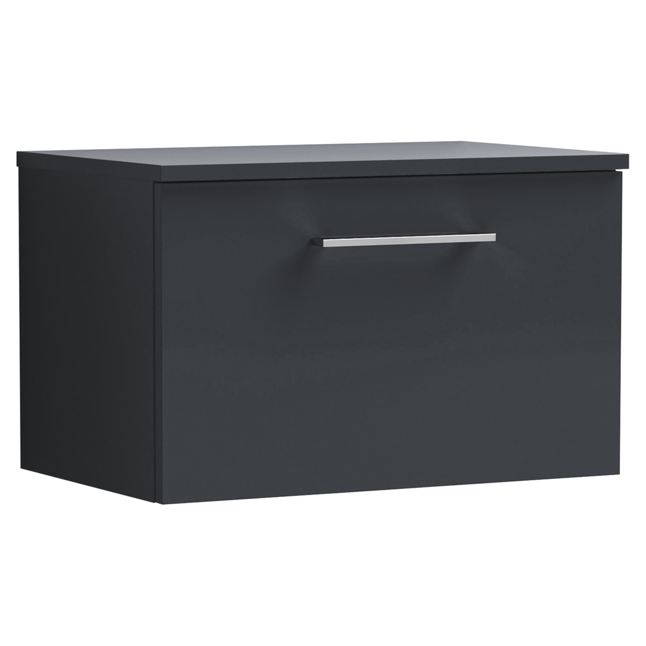 Nuie Satin Soft Black Arno Wall Hung Single Drawer Vanity Unit With Worktop | | Mdf | 600Mm