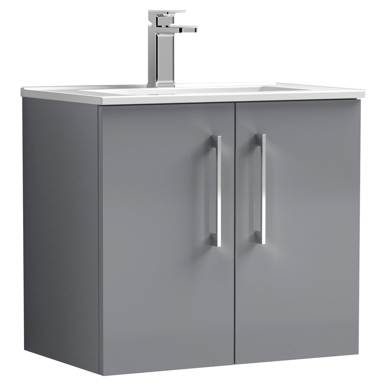 Nuie Arno Wall Hung 2 Door Vanity Unit and Minimalist Ceramic Basin