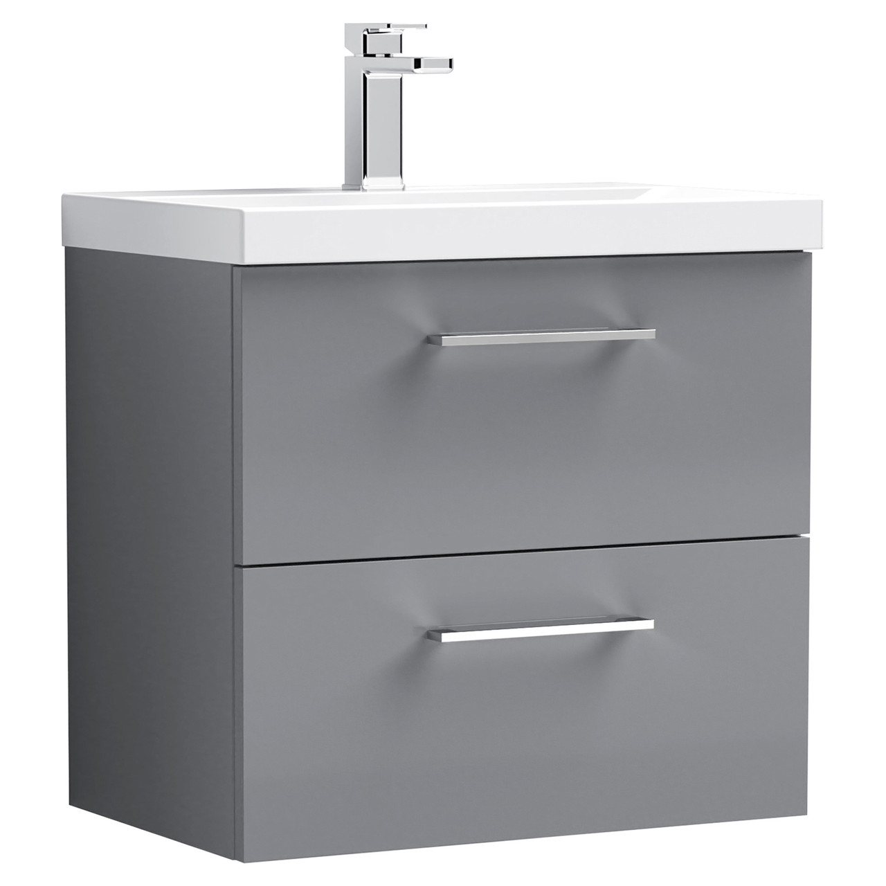 Nuie Arno Wall Hung 2 Drawer Vanity Unit and Mid Edge Ceramic Basin