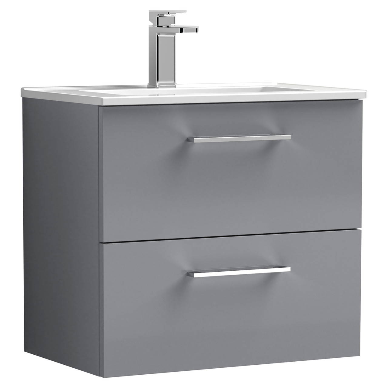 Nuie Arno Wall Hung 2 Drawer Vanity Unit and Minimalist Ceramic Basin