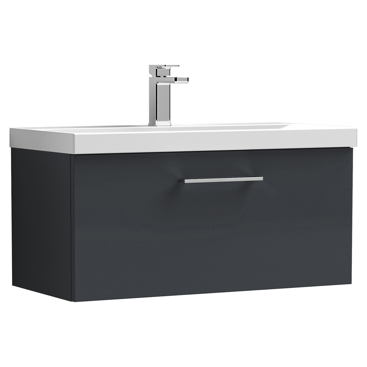 Nuie Arno Satin Wall Hung Single Drawer Vanity Unit and Mid Edge Ceramic Basin