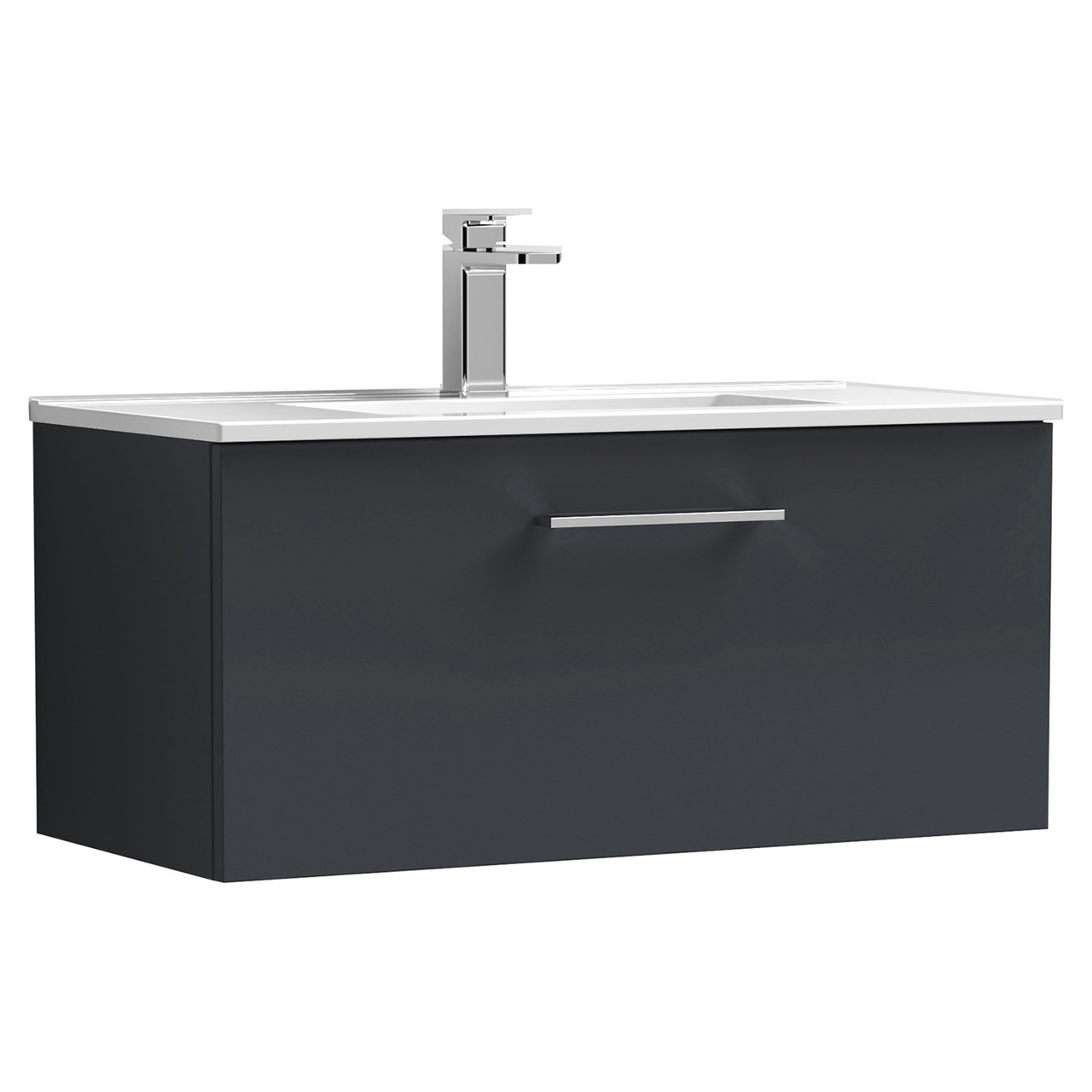 Nuie Arno Satin Wall Hung Single Drawer Vanity Unit and Minimalist Ceramic Basin