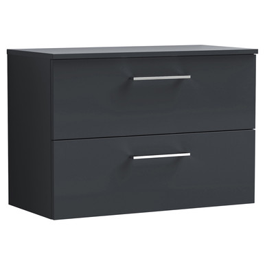 Nuie Soft Black Arno Satin Wall Hung Drawer Vanity Unit With Worktop | | Mdf | 800Mm Size 2