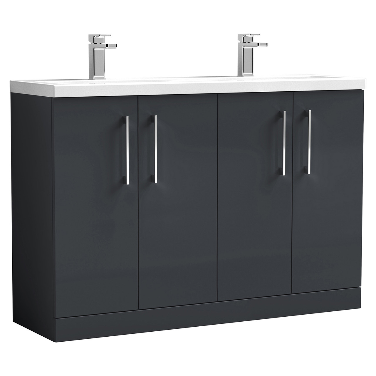 Nuie Arno Satin 4 Door Vanity Unit with Double Ceramic Basins