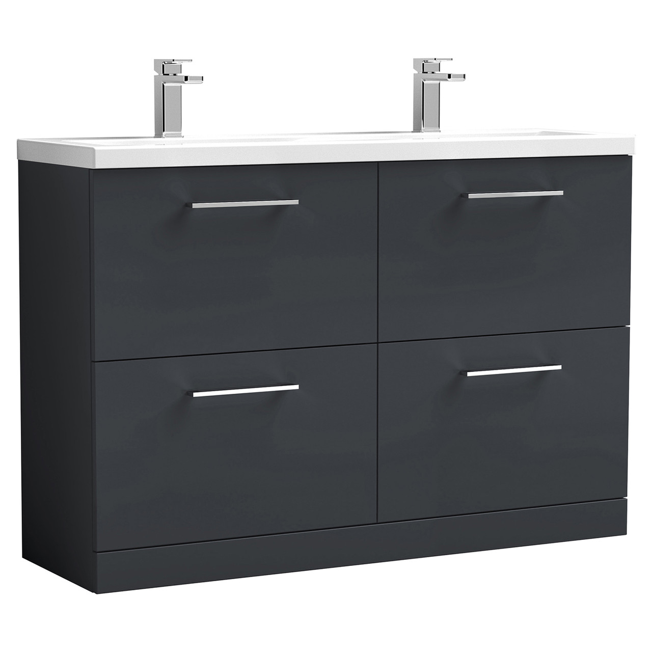 Nuie Arno Satin 4 Drawer Vanity Unit with Double Ceramic Basins