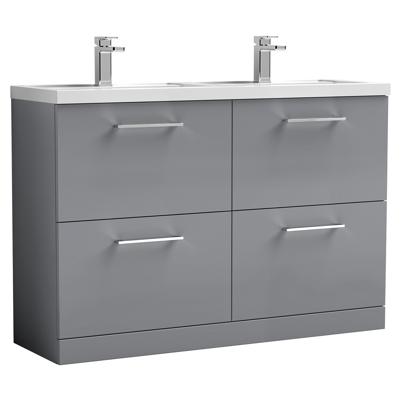Nuie Arno 4 Drawer Vanity Unit and Double Polymarble Basins
