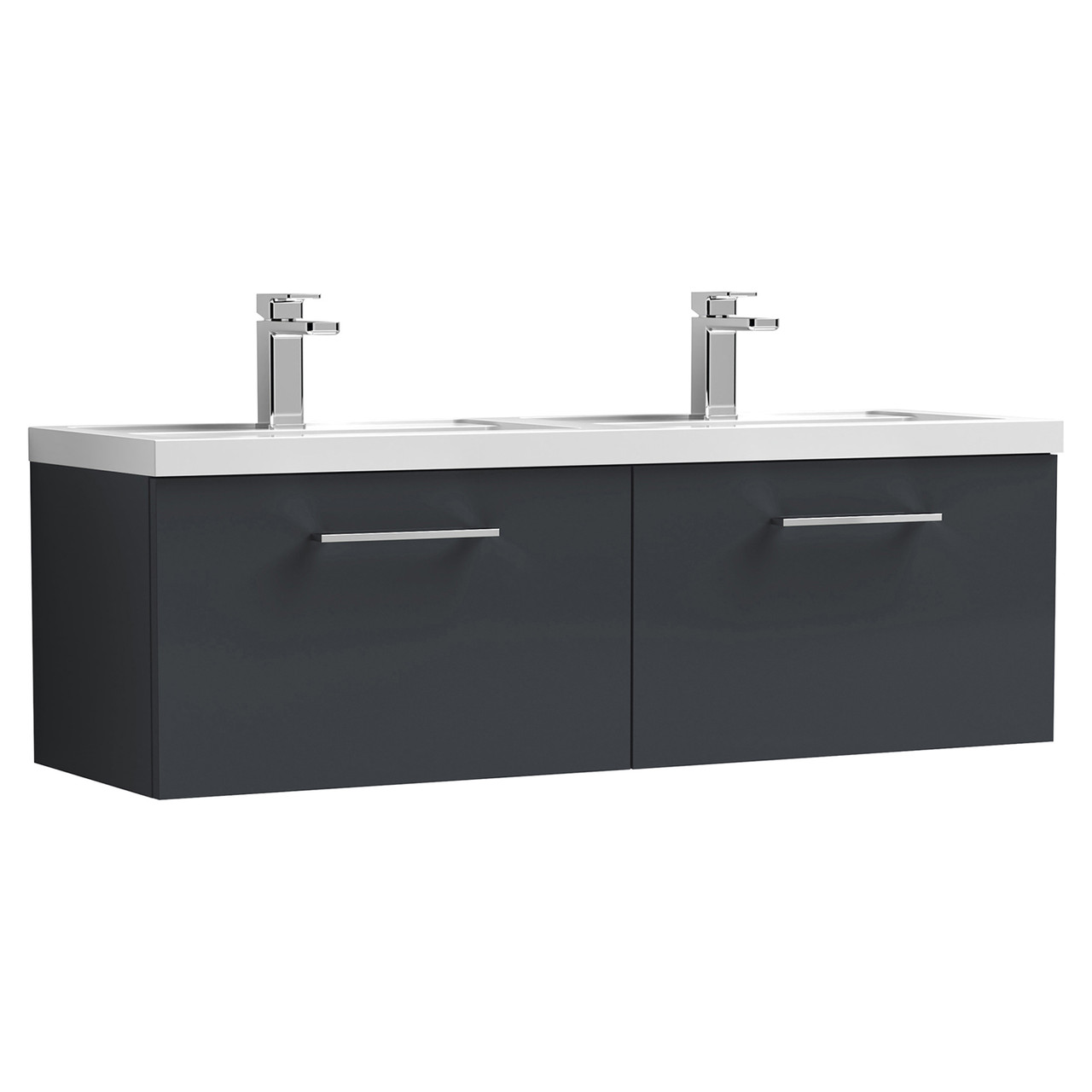 Nuie Soft Black Arno Satin Wall Hung 2 Drawer Vanity Unit And Double Polymarble Basins | | Mdf | 1200Mm