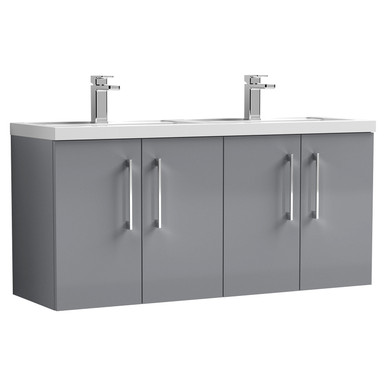 Nuie Satin Grey Arno Wall Hung 4 Door Vanity Unit And Double Polymarble Basins | | Mdf | 1200Mm