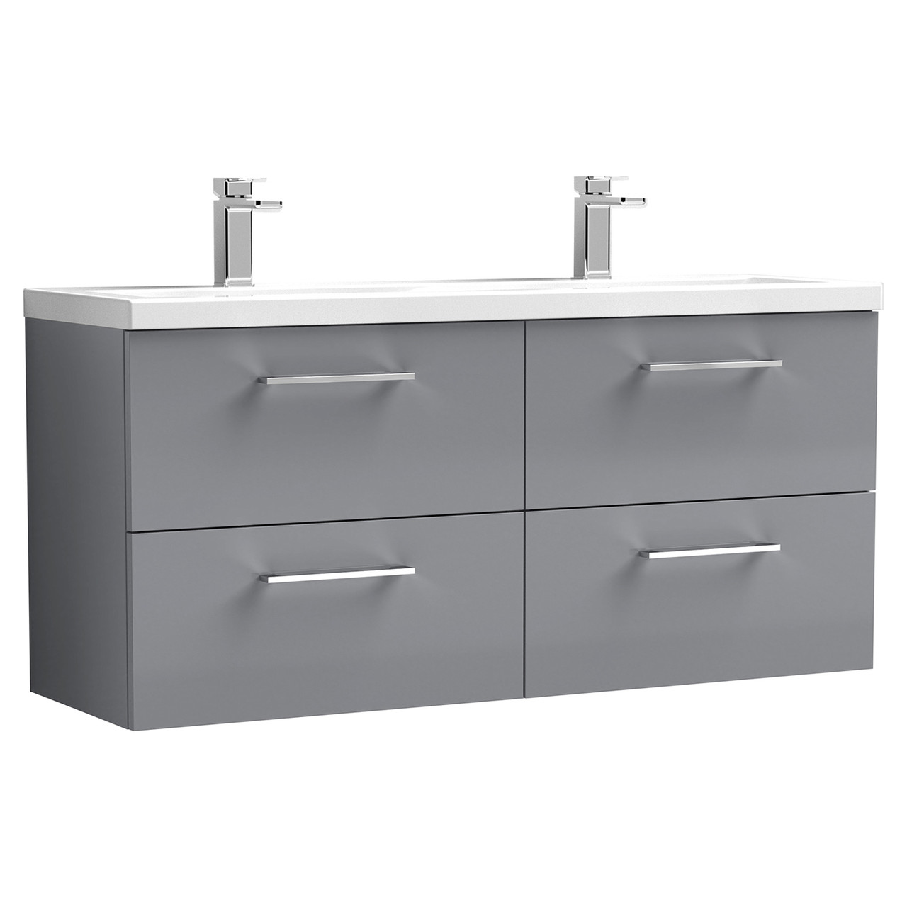 Nuie Arno Wall Hung 4 Drawer Vanity Unit with Double Ceramic Basins