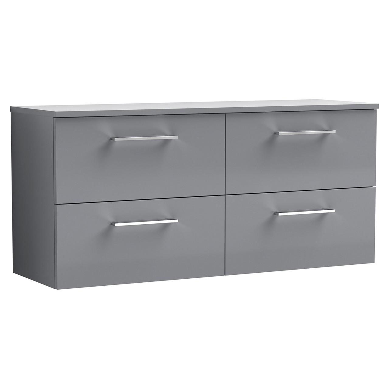 Nuie Satin Grey Arno Wall Hung 4 Drawer Vanity Unit With Worktop | | Mdf | 1200Mm
