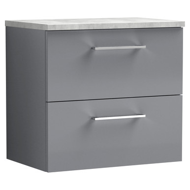 Nuie Satin Grey Arno Wall Hung 2 Drawer Vanity Unit With Bellato Grey Worktop | | Mdf | 600Mm